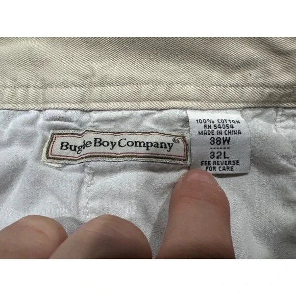 Bugle Boy Mens Pleated Chino Pants 38x32 Khaki Tan Cotton Twill Vintage Basics - Picture 6 of 10